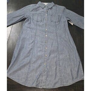 Coldwater Creek Dress Womens 14 Blue Chambray Button Up 3/4 Sleeves Collared HL7